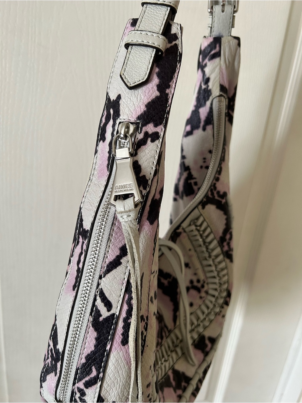 Aimee Kestenberg Lavender White Black Snake Print Hobo Shoulder Bag - Picture 8 of 10